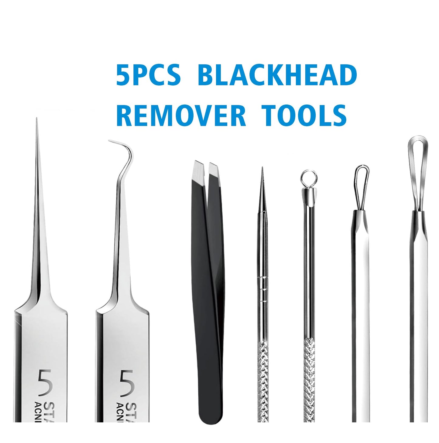 Blackhead Remover Pimple Popper Tool Kit - (5 Piece Kit) - Professional Stainless Pimples Comedone Extractor Removal Tool