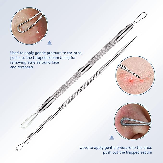 6 Pcs Blackhead Remover Tools,Blackhead Extractor,Pimple Popper Tool Kit for Blackhead, Whitehead, Acne, Zit, Comdone, Pores, Fat Granules, Blemishs on Nose, Face & Ear