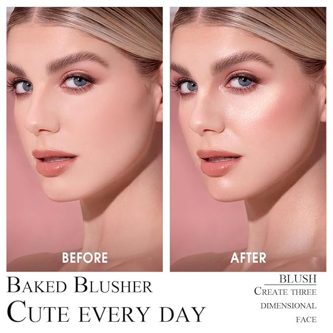 Baked Blush Powder, Natural Glow Blush Palette for Makeup #01