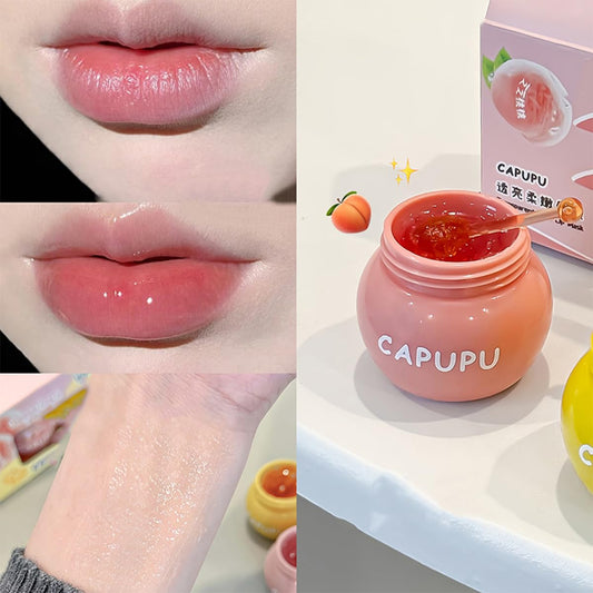 Baorder 2PCS Bee Lip Balm Honey Pot,Hydrating Honey & Peach Lip Mask,Moisturizing Lip Sleeping Prevention Dry and Cracked, Reduce Lip Lines