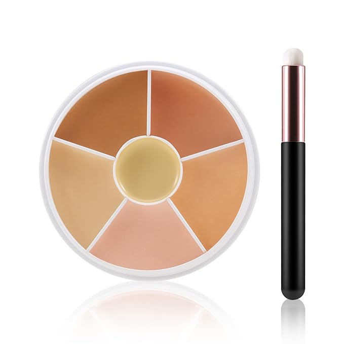6 Colors Concealer Palette with Brush,Full Coverage,Cream Contouring Marks Scars