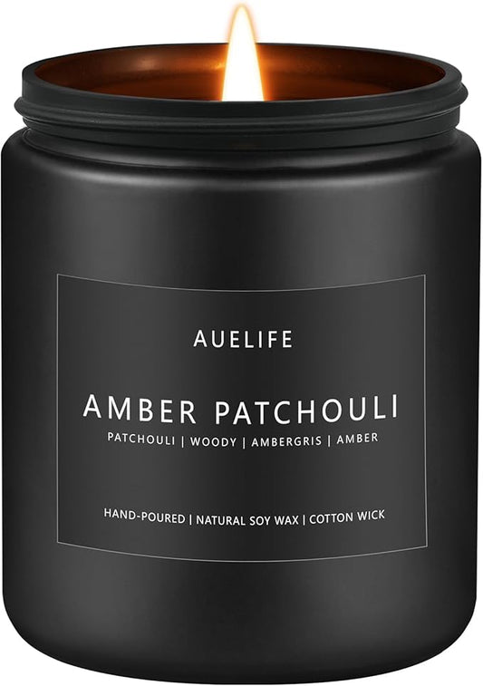 Amber & Patchouli Candle | Candles for Men - Scented Candles for Home, Gifts for Men - Soy Candle for Home Scented, Aromatherapy Manly Gift - 7oz Black Jar