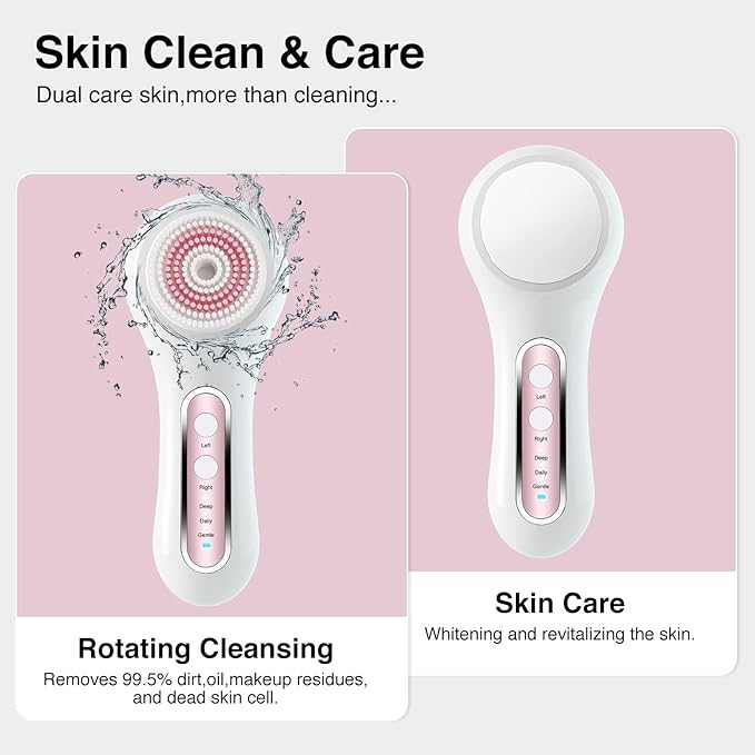 Face Scrubber Exfoliator,Facial Cleansing Brush Rechargeable IPX7 Waterproof with 5 Brush Heads,Electric Face Spin Brush for Exfoliating, Massaging and Deep Cleansing