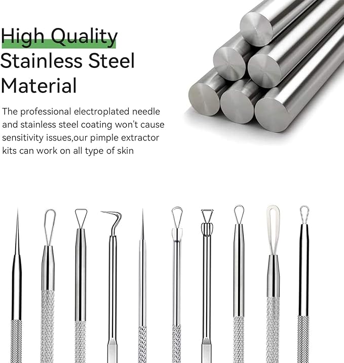 Pimple Popper Tool Kit,Blackhead Remover Tool 5 Pcs Blackhead Extractor Tool for Face Comedone Zit Acne Whitehead Blemish, Stainless Steel Extraction Tools Set
