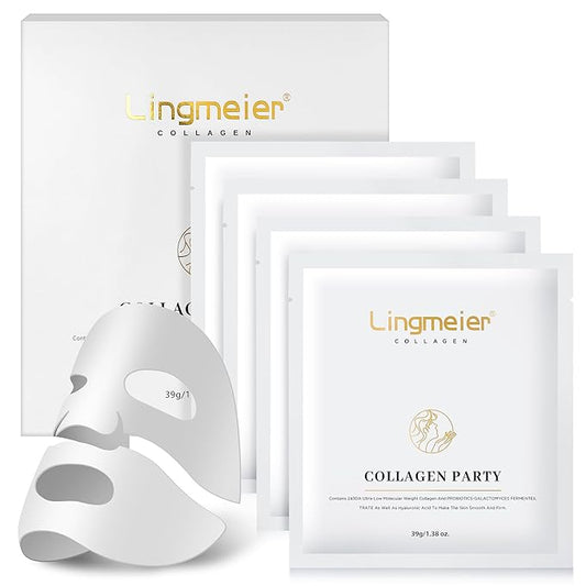 Collagen Face Mask, Real Low-molecular Deep Collagen Collagen 80,000ppm, Overnight Hydrating, Hyaluronic Acid Serum for Face, Original Hydrating Collagen Face Mask, 39g x4 Sheets