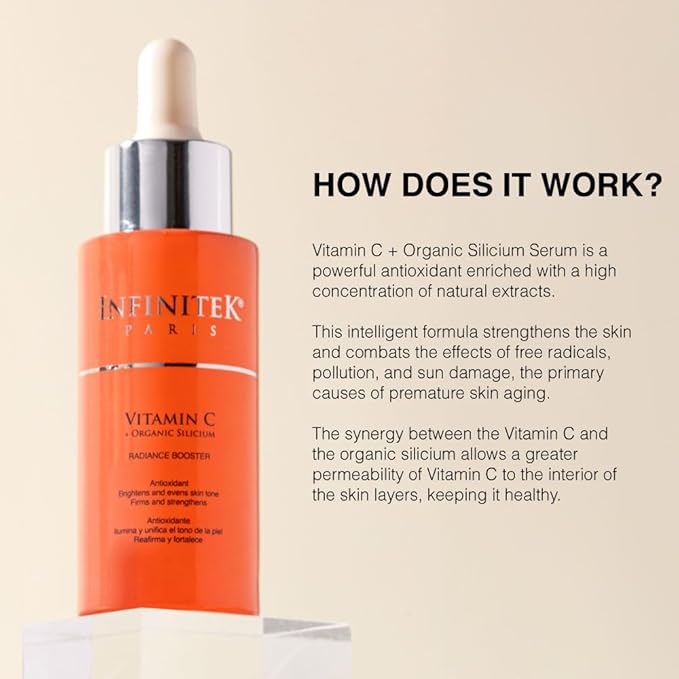 Infinitek Paris Vitamin C Face Serum - Hydrating and Brightening Antioxidant Skincare with Green Tea and Ginseng - Premium Vitamin C Facial Serum with Hyaluronic Acid for Radiant Skin and Anti Aging