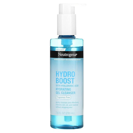 Neutrogena Hydro Boost Face Wash, Fragrance Free, Hydrating Facial Cleanser with Hyaluronic Acid, Daily Foaming Face Wash & Makeup Remover, Hypoallergenic Gel Cleanser, 7.8 fl. oz