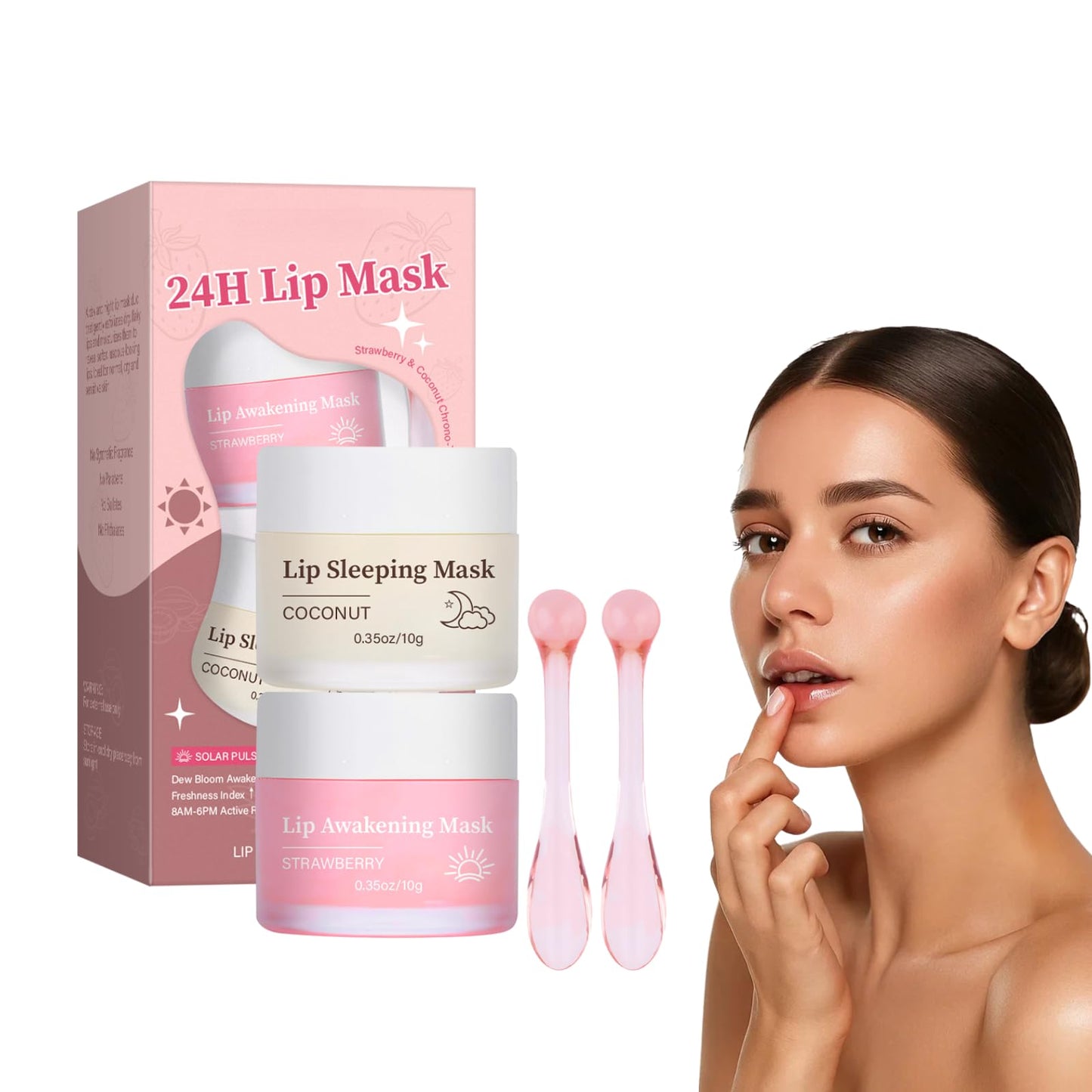 24H Lip Mask Set – Strawberry Day & Coconut Night Care – Hydrating & Softening Lip Sleeping Mask Duo for Dry, Flaky Lips – 10g x 2 (Strawberry and Coconut Set)
