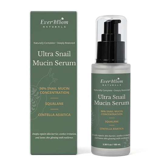 96% Snail Mucin Serum with Centella Asiatica & Squalane, Hydrating Serum for Dull Skin, Fine Lines & Acne Prone Sensitive Skin, CICA, Snail Secretion Filtrate, Korean Skincare Innovation, 3.38 oz