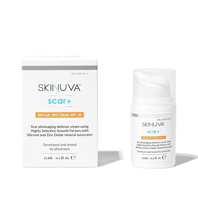 Skinuva® Next Generation Scar+ Cream - Advanced Silicone Scar Cream Matrix +SPF 30 Formulated with Growth Factors & Helps Reduce the Appearance of Scars (0.5 oz)