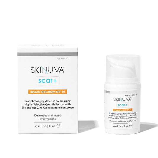 Skinuva® Next Generation Scar+ Cream - Advanced Silicone Scar Cream Matrix +SPF 30 Formulated with Growth Factors & Helps Reduce the Appearance of Scars (0.5 oz)