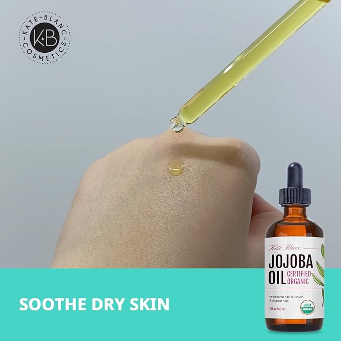 Kate Blanc Cosmetics Jojoba Oil for Softer Hair & Smoother Skin. Gua Sha Oil for Face & Dermaplaning (2oz, Organic, 100% Pure, Natural)