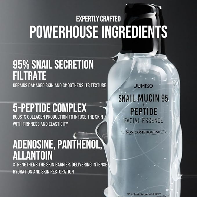 JUMISO Snail Mucin 95 Peptide Essence - Korean Face Toner with 5-Peptide Complex - Acne Sun Damage Repair Non-Comedogenic Texture Improvement Fragrance Free Cruelty Free All Skin Types 4.73 fl.oz.