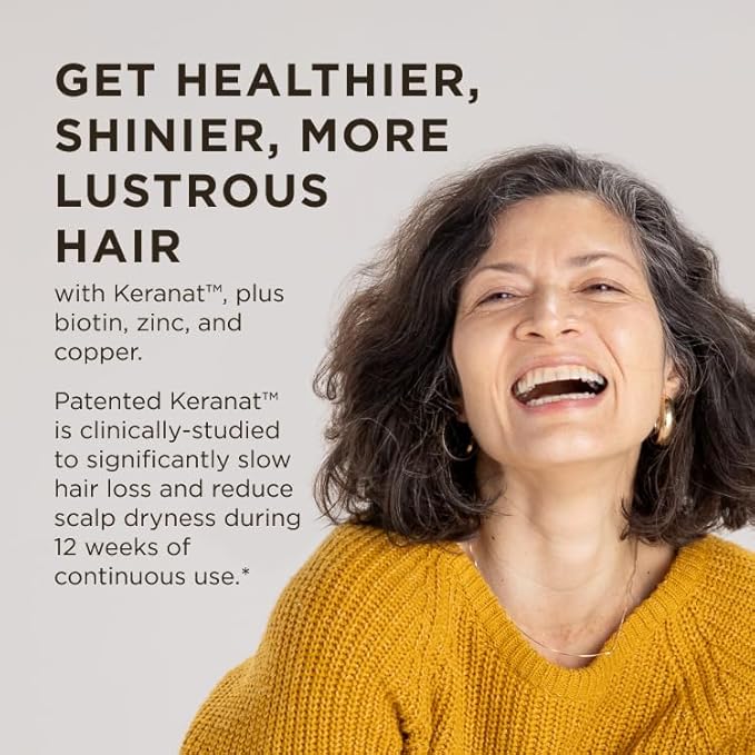 Solgar Hair Growth Supplement for Thicker Fuller Hair with Keranat Oil, Biotin, Zinc and Copper, Hair Health Supplement, Age-Defying Nutrition for Men and Women, 30 Servings