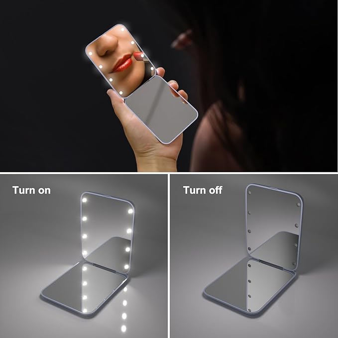 Kintion Wheat Straw Pocket Mirror, 1X/3X Magnification Travel Mirror for Purse, Folding Handheld Mirror, Small Lighted Compact Mirror for Gift, Purple