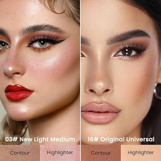 Kaely 2Pcs Cream Bronzer Highlighter Stick,Face Shaping Contouring Shades Makeup,03+16