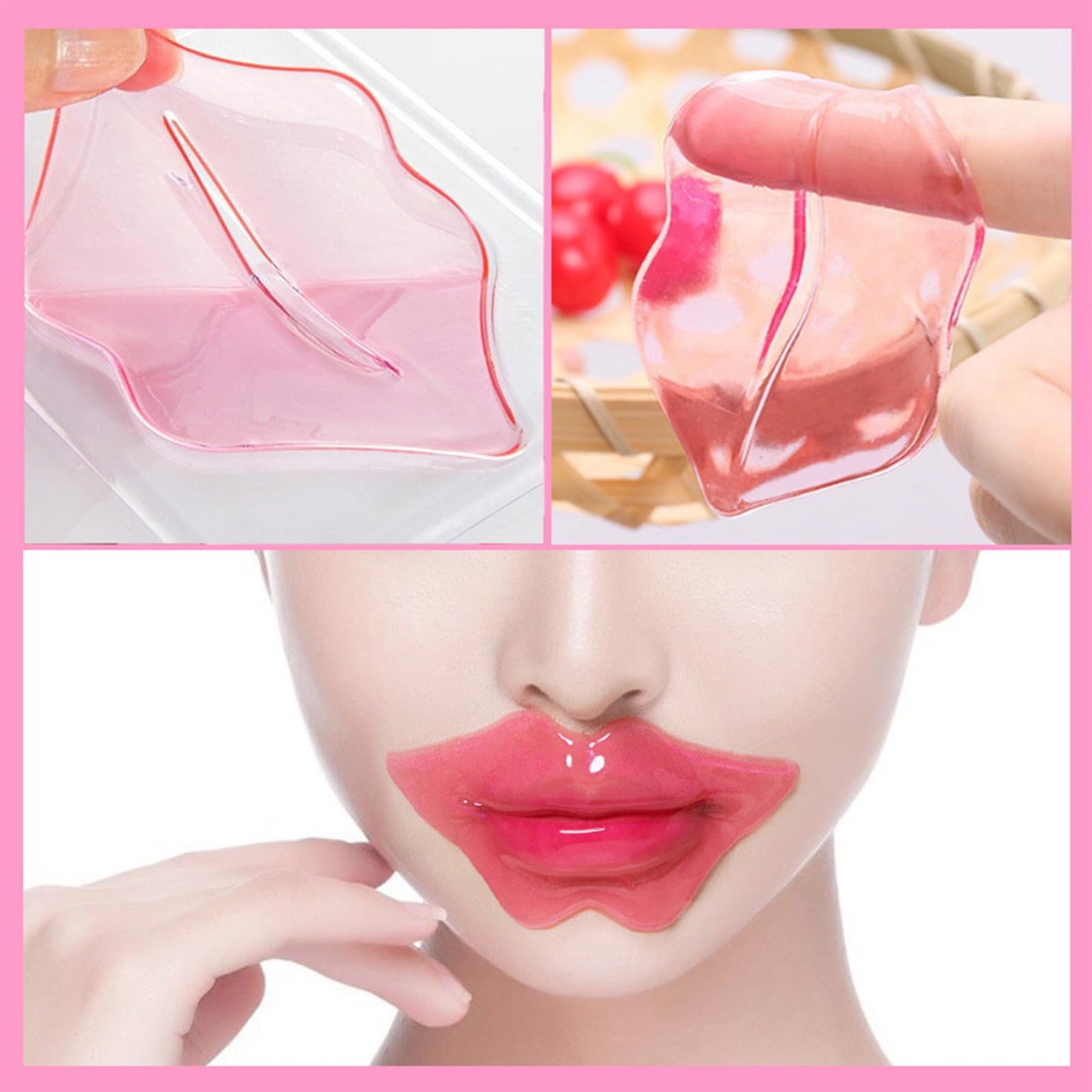 30 Pcs Collagen Crystal Lip Masks, Honey & Cherry & Aloevera Lip Care Gel Pads Treatment, Moisturizing & Reducing Chapped, Anti-Aging & Wrinkles Lip Patches, Remove Dead Skin