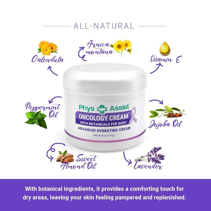 PhysAssist - Oncology Body Cream with Botanicals, 4 oz. Soothing and Hydrating to Stressed Skin. Made with Oils of Lavender, Calendula, and Peppermint. Non-Irritant, Clinically Tested (Pack of 2)