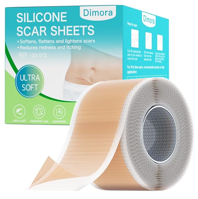 Dimora Medical Grade Silicone Scar Sheets - Ultra Soft Silicone Scar Tape (1.6”x120" Roll), Waterproof Scar Treatment for Surgical Scars, C Section, Tummy Tuck, Keloid Treatment