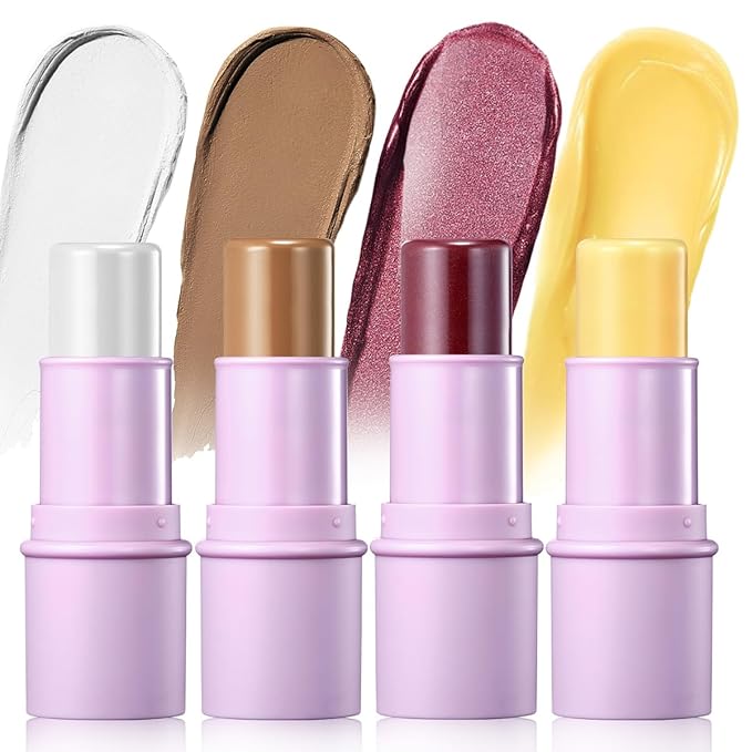 4Pcs Cream Blush Contour Highlighter Bronzer Moisturizer Stick