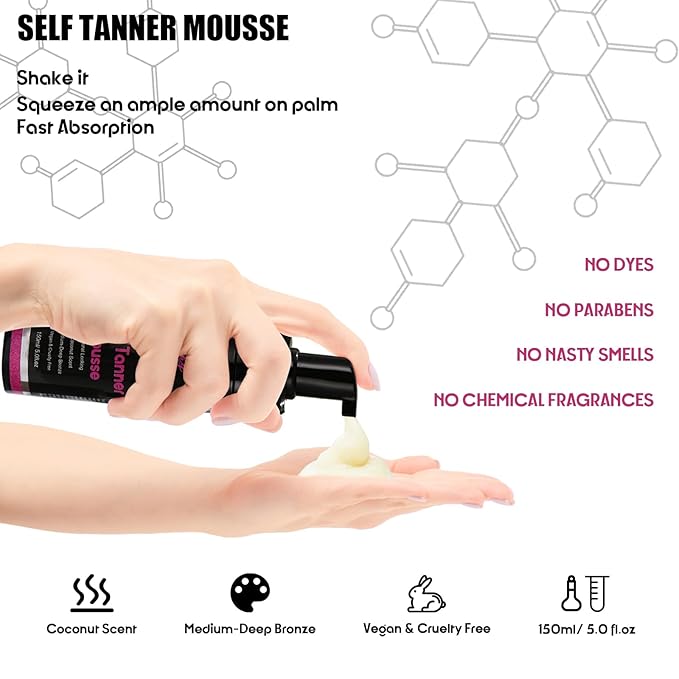 Cathy Doll Cruelty Free Sunless Tanning Mousse Natural Self Tanner Mousse Self Tanning Mousse For Fair Skin Body Face