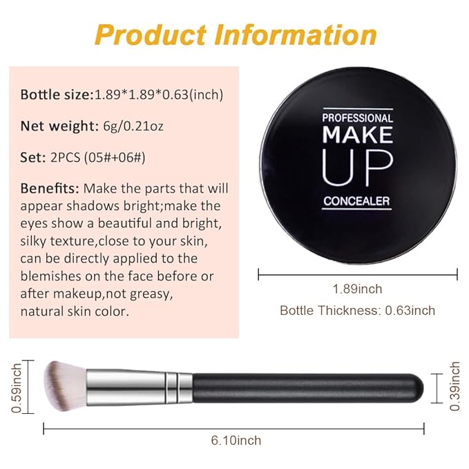 Kaely 2Pcs Pot Concealer Full Coverage Set,under Eye Correcting Concealer,05+06