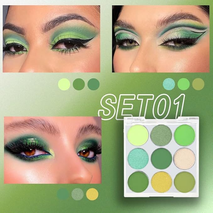 9 Colors Shimmer Matte Green Eyeshadow Palette. Highly