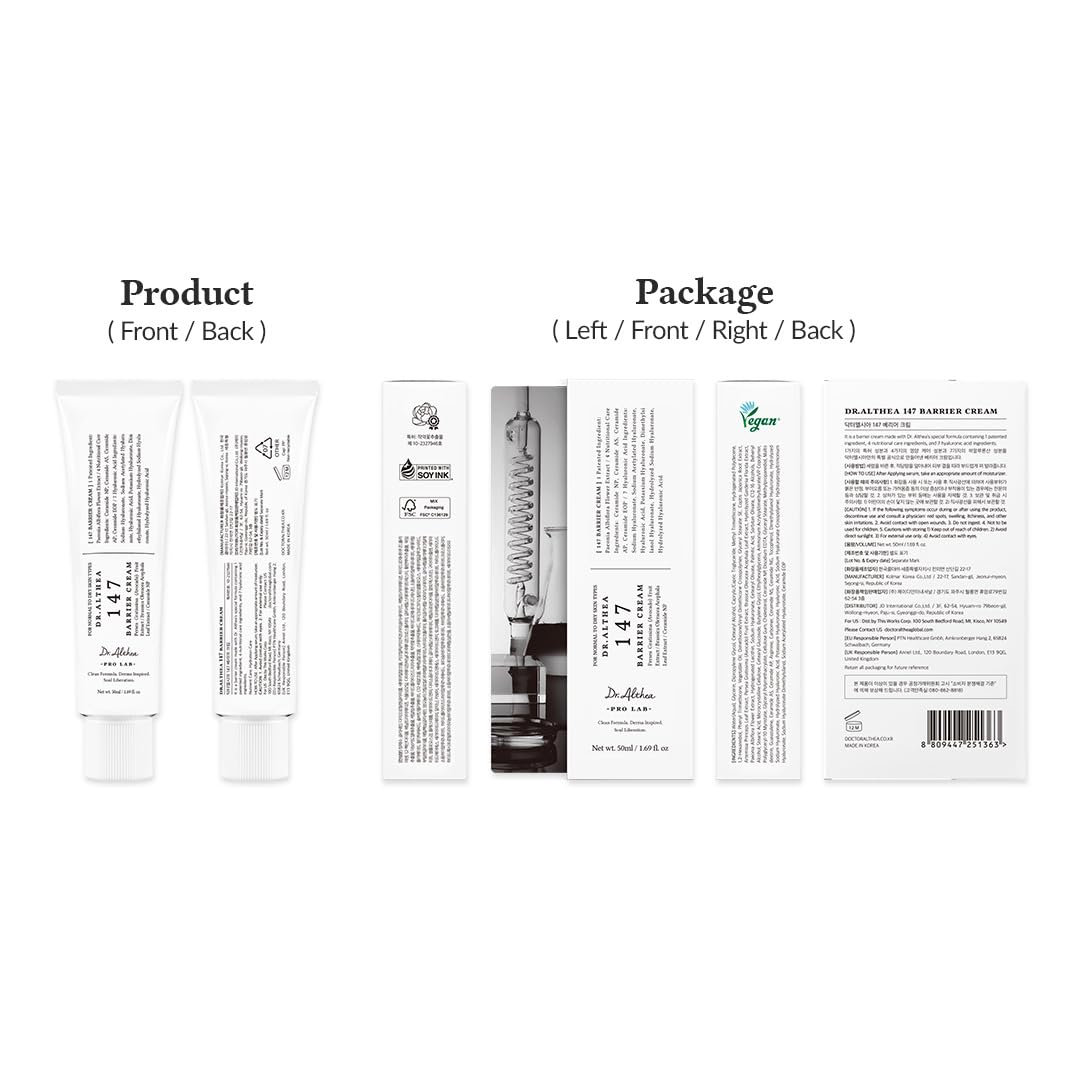 Dr.Althea 147 Barrier Cream | Daily Skin Barrier Care | Deep Hydrating with Hyaluronic Acid & Ceramides | Korean Vegan Skincare for All Skin Types | 1.7 Fl Oz