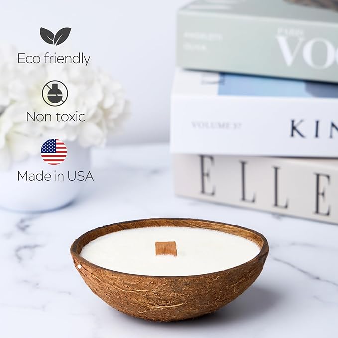 Scented Candles Clearance, Wooden Wick Soy Candle in a Coconut Shell - Relaxation Gifts for Women, Candle for Home Scented, Room Decor (Citrus Drift)