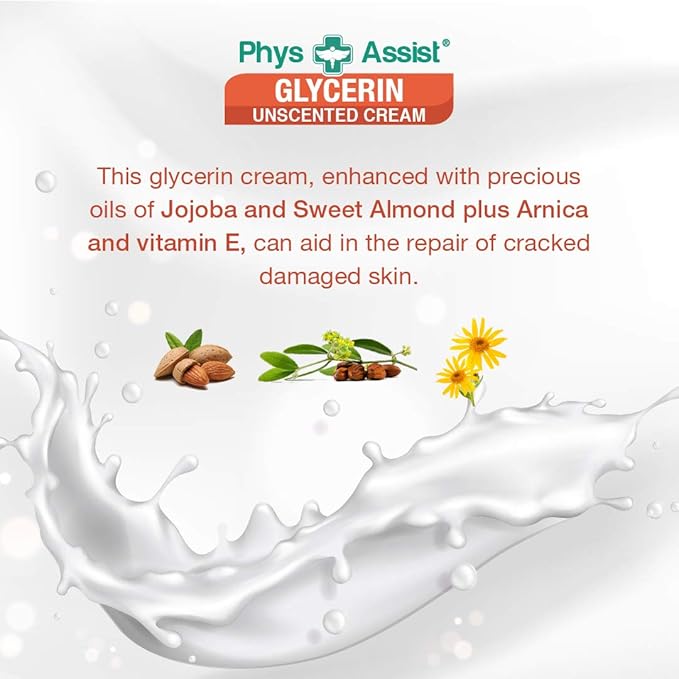 PhysAssist Oncology Glycerin Unscented Moisturizer Cream for Dry Stressed Skin. Designed for those with Fragrance Intolerances after Radiation and Chemo Treatments. 4 Oz jar.
