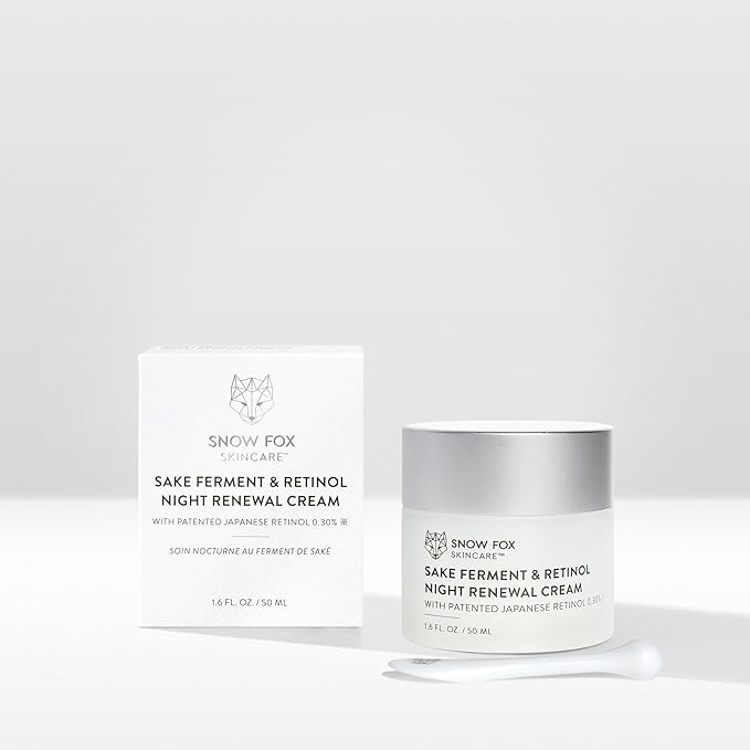 Snow Fox Skincare Sake Ferment & 0.30% Retinol Night Renewal Cream - Patented Japanese Technology for Youthful, Vibrant Skin | Smooth Fine Lines, Ease Redness, Boost Microbiome & Skin Barrier