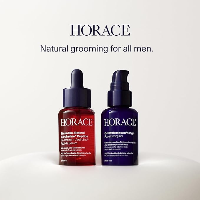 HORACE Face Firming Gel for Men – Lightweight Anti-Aging Gel Reduces Fine Lines & Wrinkles – 95% Organic & Natural Ingredients – No Silicones or Mineral Oils – For All Skin Types – Amber Scent – 30 ml