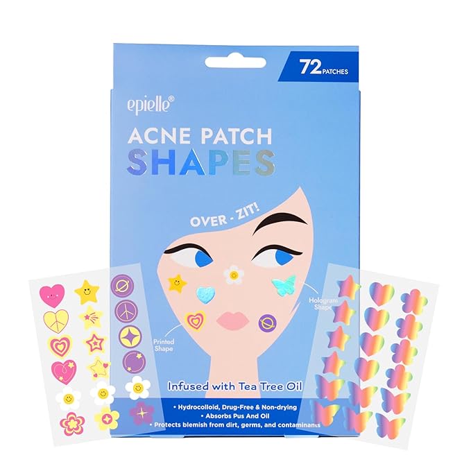 Epielle Acne Patch Shapes Edition, Hydrocolloid Dressing, Fun for Parties, Sleepovers, Girls' Nights, Teenager Gift (Daily Patch, 72ct)