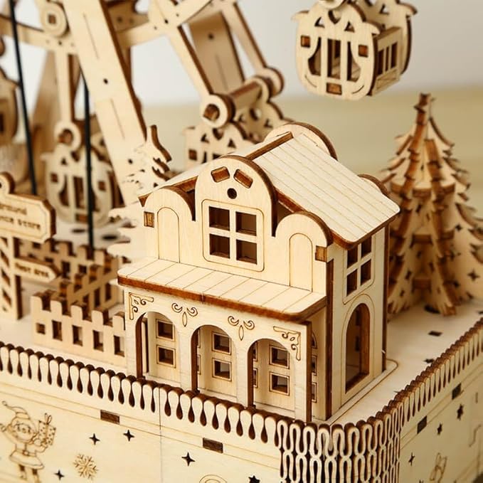 3D Wooden Puzzles for Adults 183pcs LED Light Music Ferris Wheel DIY Wooden Assembly Kit for Teens Home Decor