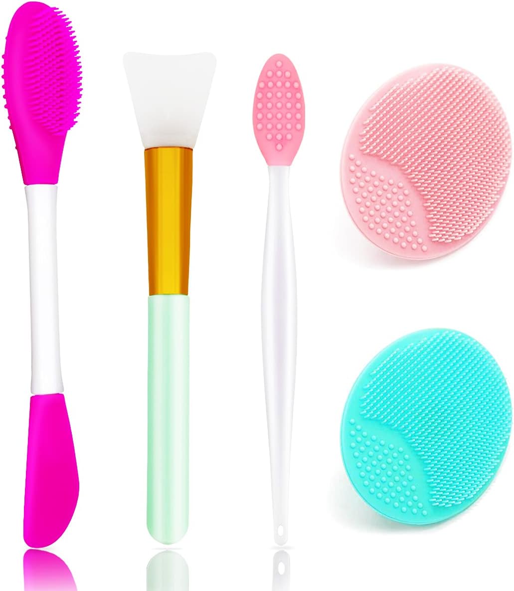 5PCS Silicone Scrubber Set, Lip & Face Cleansing Brush and 2PCS Exfoliating Face Brush for Men & Women