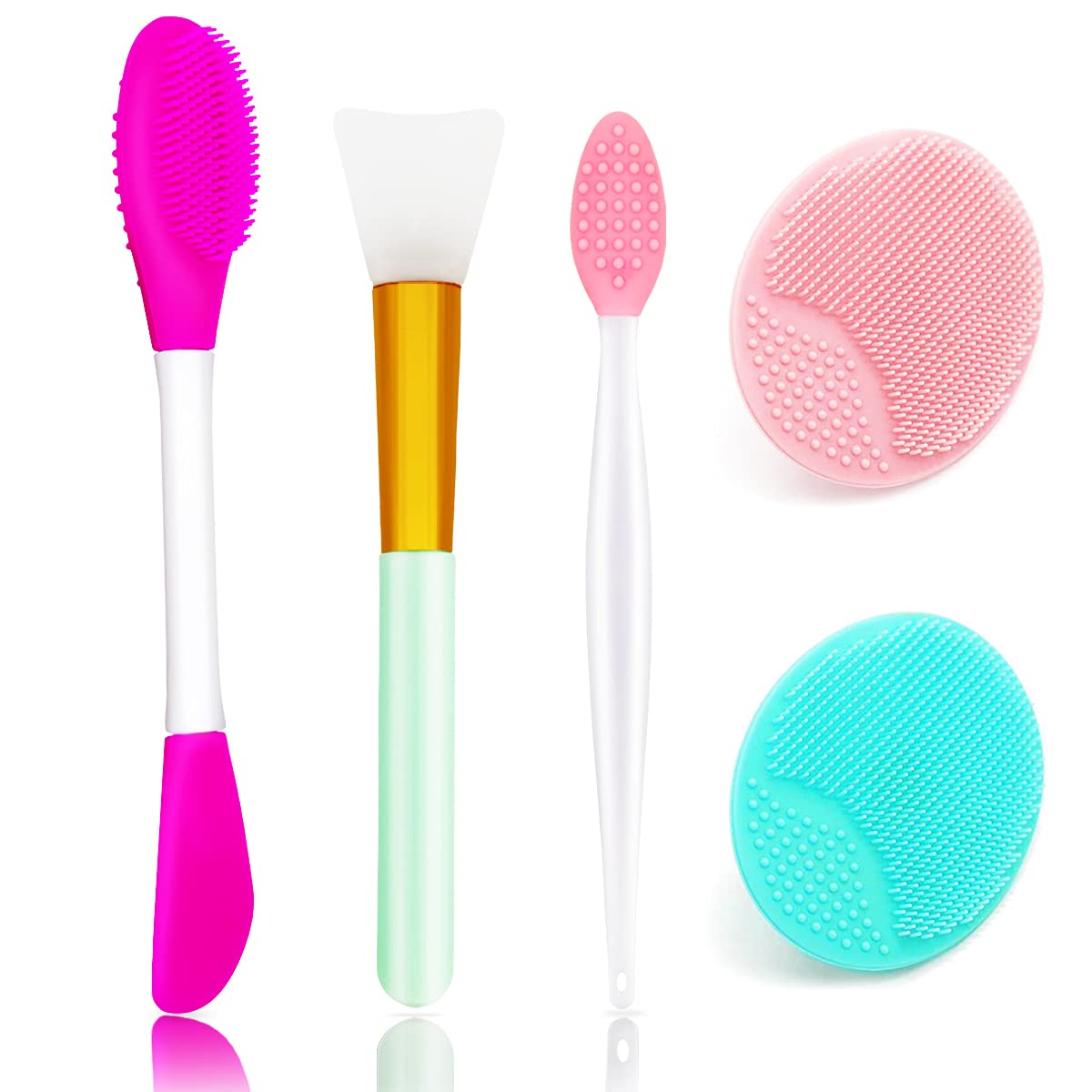 5PCS Silicone Scrubber Set, Lip & Face Cleansing Brush and 2PCS Exfoliating Face Brush for Men & Women