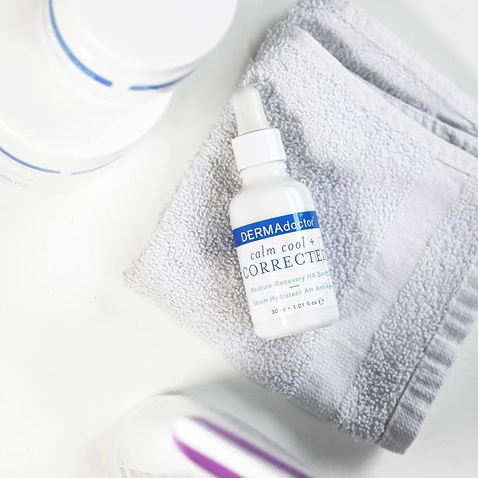 DERMAdoctor Calm Cool + Corrected Dermatologist Formulated Moisture Recovery Hyaluronic Acid Serum with Vitamin C & Niacinamide; Hydrating & Brightening Anti Aging Serum for Sensitive Skin - 1 fl oz