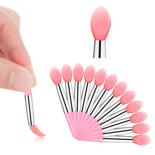 12Pcs Silicone Lip Brush Reusable Lipstick Applicator Wands Brushes Makeup Beauty Lip Mask Applicator for Eyebrow Lipstick Gloss Balm and Other Cream Makeup Products(Pink)
