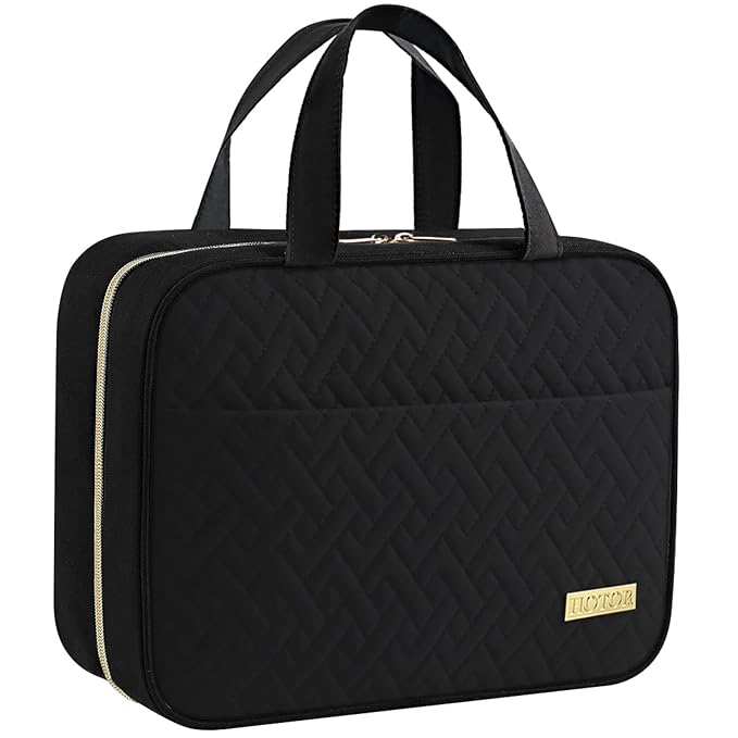 HOTOR Travel Toiletry Bag w/Hanging Hook - Spacious Toiletry Bag Essentials for Women & Men, Makeup Bag/Big Comparment, Waterproof for Travel Accessories, Large, Black