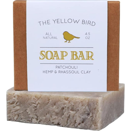 The Yellow Bird Patchouli Hemp Soap Bar - Natural and Organic Handmade Bar Soap for Face and Body - Perfect for Sensitive Skin - Vegan and Cruelty-Free
