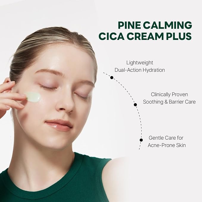 ROUND LAB Pine Cica Calming Cream Plus 60ml – Dual-Texture Soothing Cream for Blemish Care, Acne-Prone Skin Safe, Sebum & Oil Control, Intensive Calming, Strengthens Skin Barrier, Clear & Calm Finish