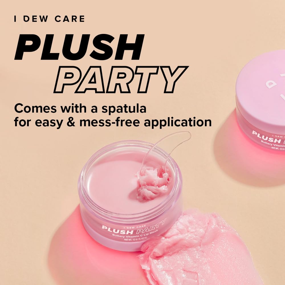 I DEW CARE Overnight Lip Sleeping Mask - Plush Party | Buttery Vitamin C, Lip Glaze, Moisturizing Balm, With Cocoa Butter For Dry Lips, Glass Skin Look, Nourish and Hydrate, Korean Skin, 0.42 Oz