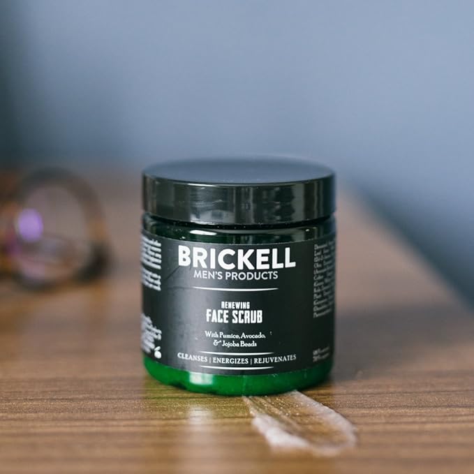 Brickell Men's Renewing Face Scrub for Men, Natural and Organic Deep Exfoliating Facial Scrub Formulated with Jojoba Beads, Coffee Extract and Pumice, 4 Ounce, Scented