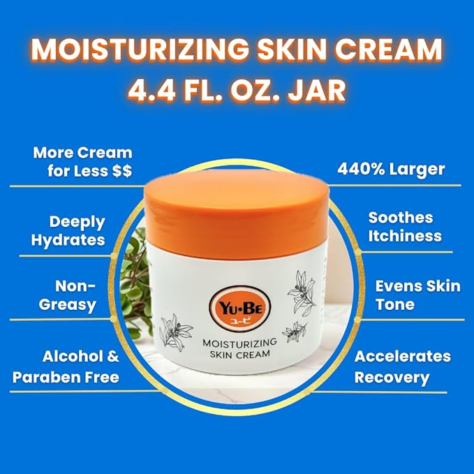 Yu-Be Moisturizing Skin Cream 4.4 Fl. Oz. Jar I Deeply Hydrating Non-Greasy Moisturizer for Dry Skin I Soothing Camphor Calms, Cools, & Relieves Skin I Vitamins Nourish, Repair & Rejuvenate