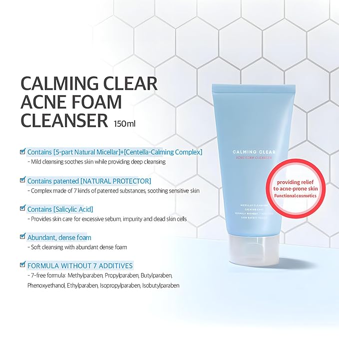 Leaders Calming Clear Acne Foam Cleanser – Gentle Deep Cleanser for Acne-Prone Skin, Acne Skin Care, Calms Redness & Irritation, Controls Excess Sebum & Exfoliate Dead Skin Cells 150ml (5.07 oz)