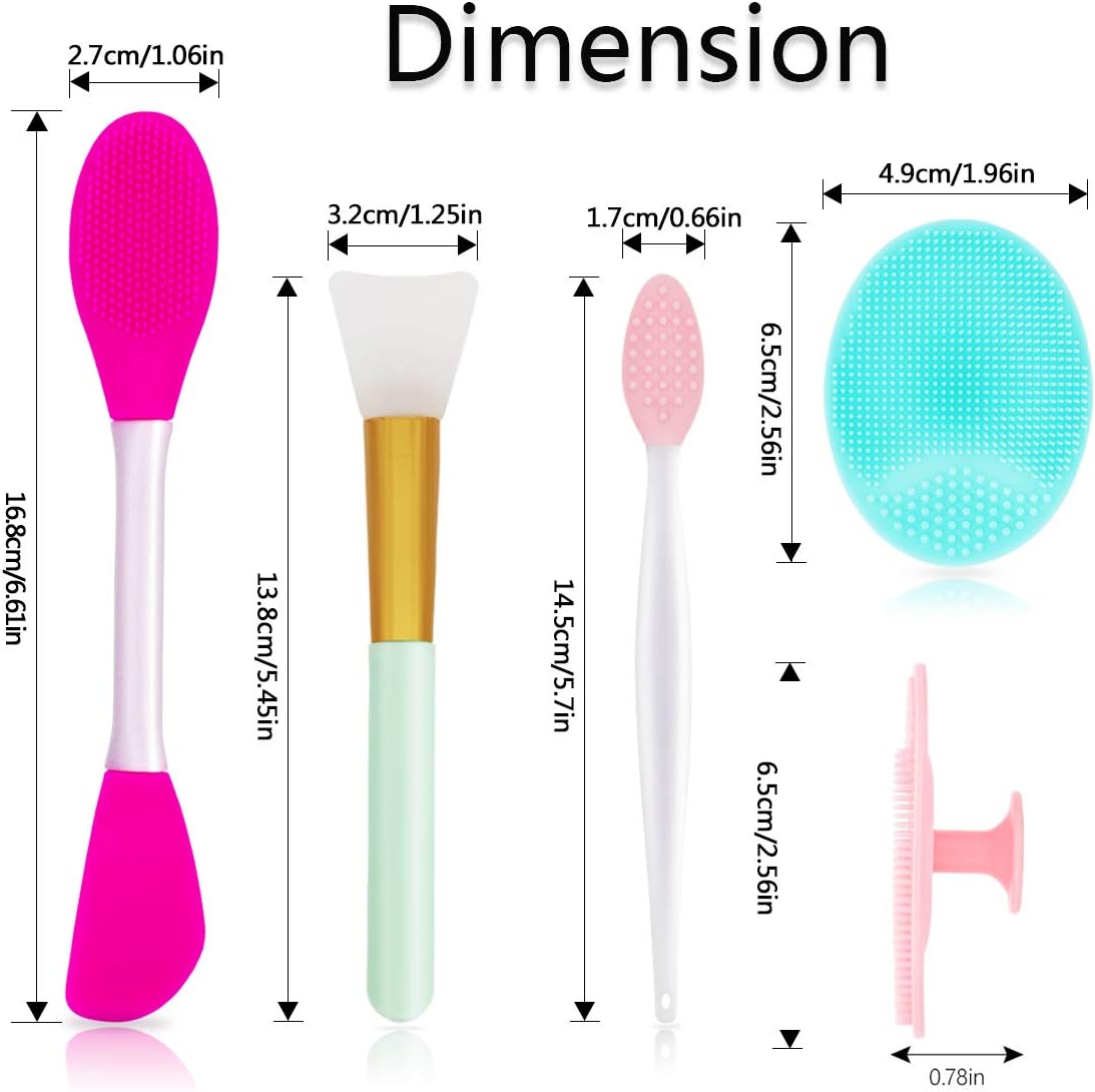 5PCS Silicone Scrubber Set, Lip & Face Cleansing Brush and 2PCS Exfoliating Face Brush for Men & Women