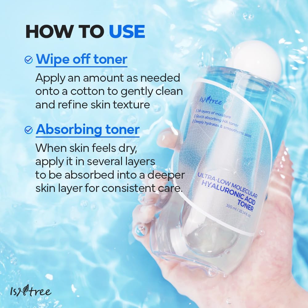 ISNTREE Ultra-Low Molecular Hyaluronic Acid Toner 300ml, 10.14 fl.oz | Korean Skincare | Quick Absorbing | Deep Hydration & Skin Smoothing | Vegan & Fragrance-Free
