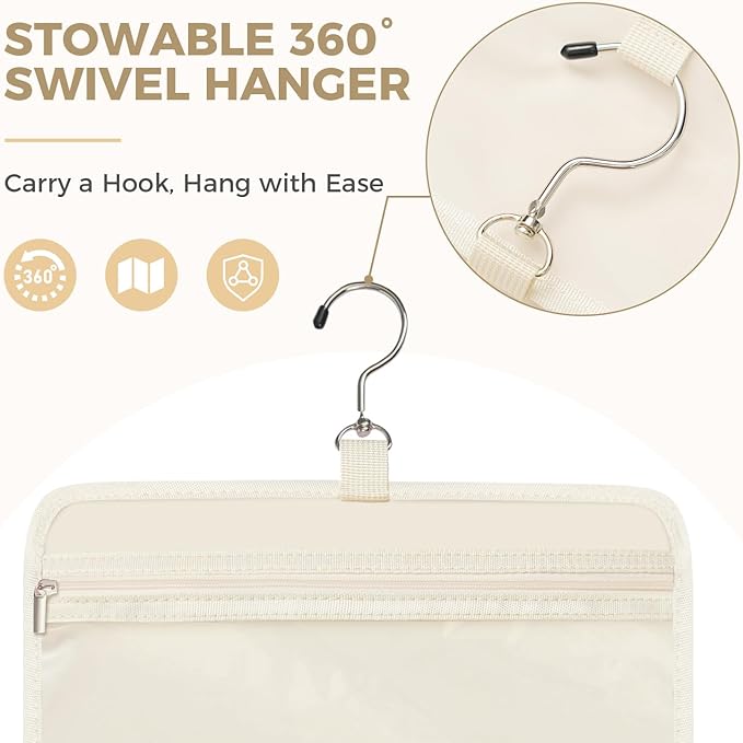 Toiletry Bag For women,Portable Hanging Organizer,4 Leakproof Compartment for full-sized Conditioner, Brushes Set, Makeup Accessories,Visible and easy to access.L-beige