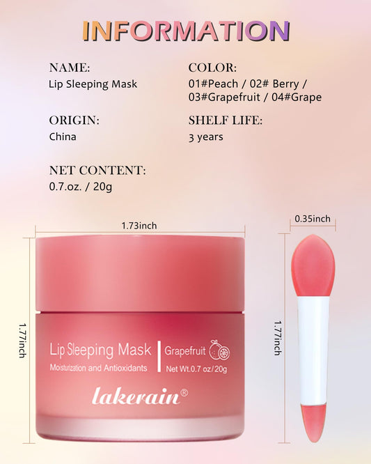 Sleeping Lip Mask, Overnight Hydrating & Prevention Dry and Cracked Lips Scrubs Exfoliator & Moisturizer, Ultra-Nourishing Lip Sleeping Mask with Wand, Lips Care Therapy Treatment for Women-02#Berry