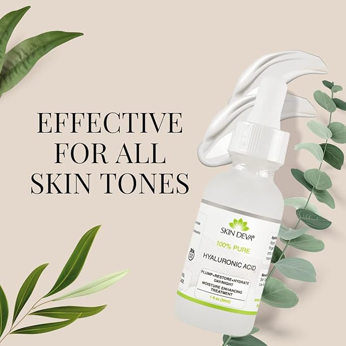 SKIN DEVA 100% Pure Hyaluronic Acid Serum For Face 1 oz of Discoloration Correcting Serum Anti Aging Anti Wrinkle Acid Locks in Essential Moisture Keeps Skin Hydrated Facial Serums For All Skin Types